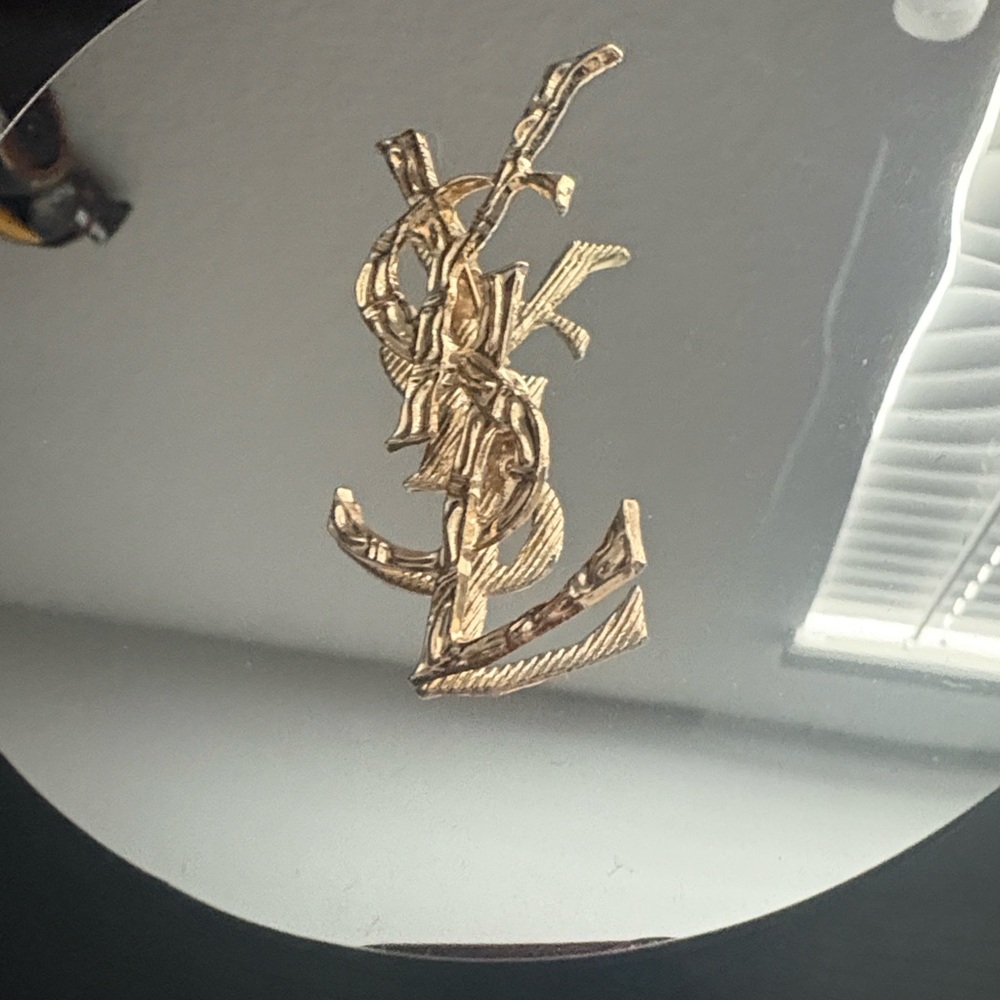 YSL Gold Logo Brooch